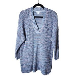 J. JILL Blue 100% Organic Cotton Easy Drop Shoulder V-Neck Tunic Sweater SZ M